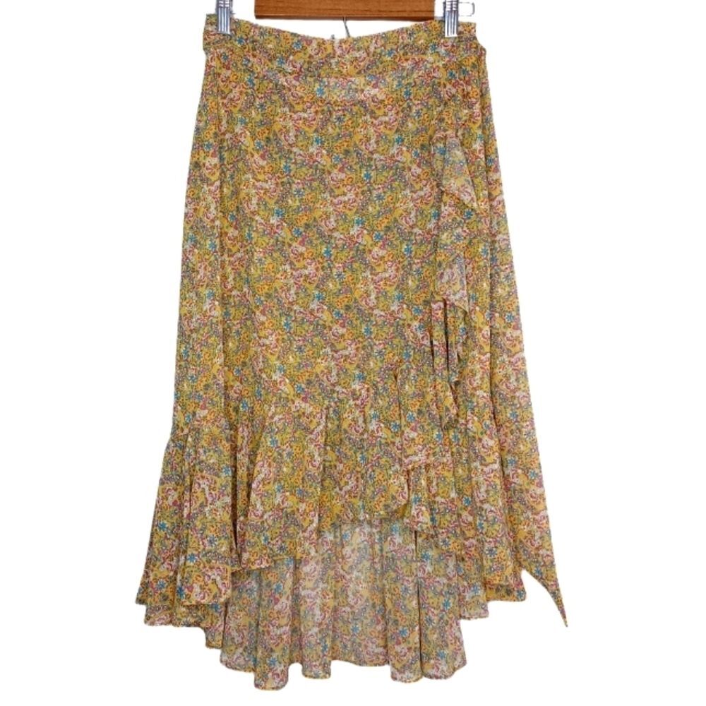 Fairy Grunge Whimsigoth Boho Floral Ruffle Wrap Skirt Sz XS